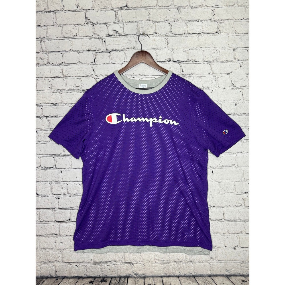Champion Mesh Jersey T Shirt Purple Mens XL Big Logo Athletic